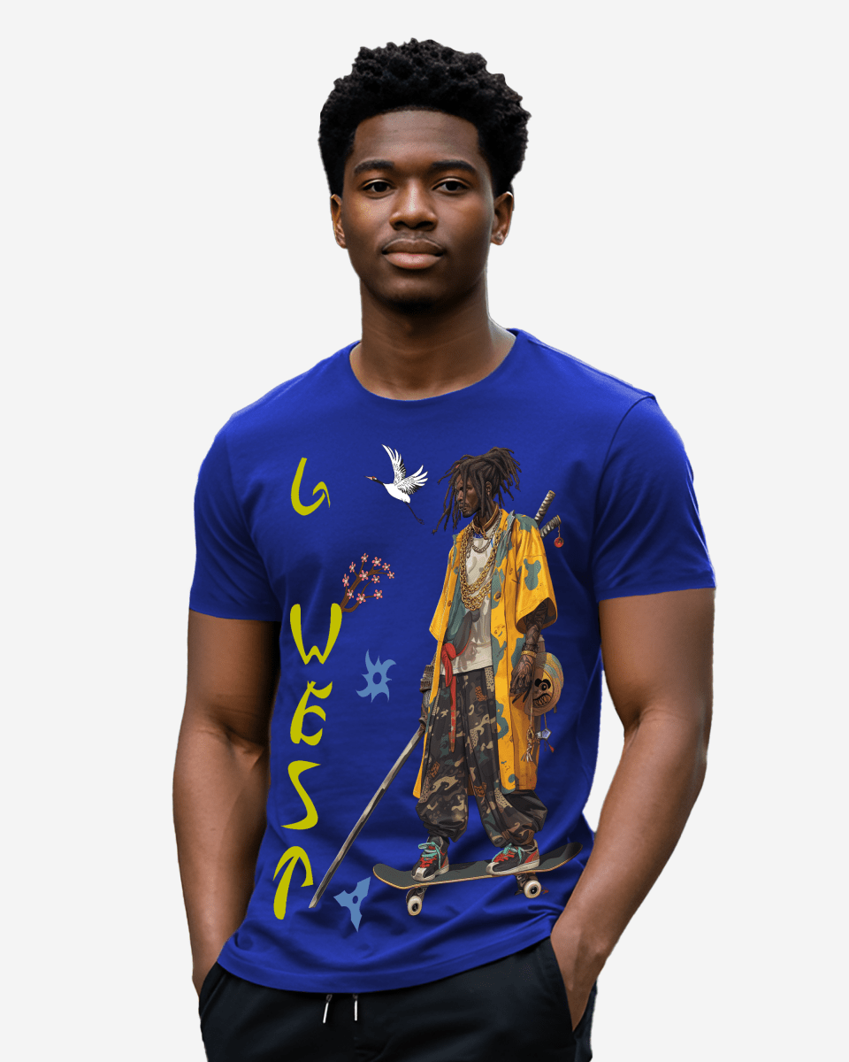 G West Regular Fit Black Samurai Front Graphic T Shirt : Gwpbast5056 - 3 Colors