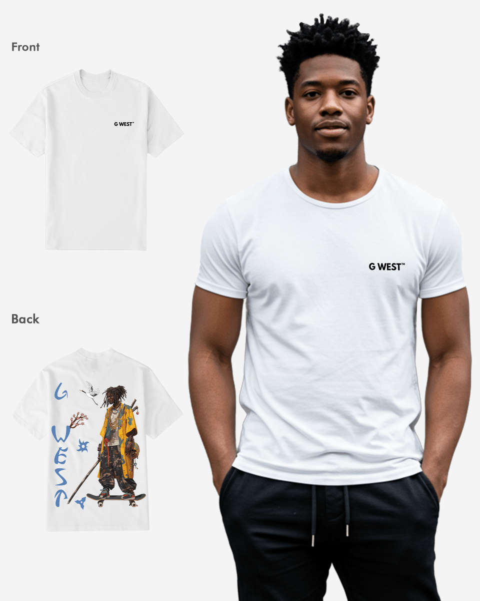 G West Regular Fit Black Samurai Front Graphic T Shirt : Gwpbast5056 - 3 Colors