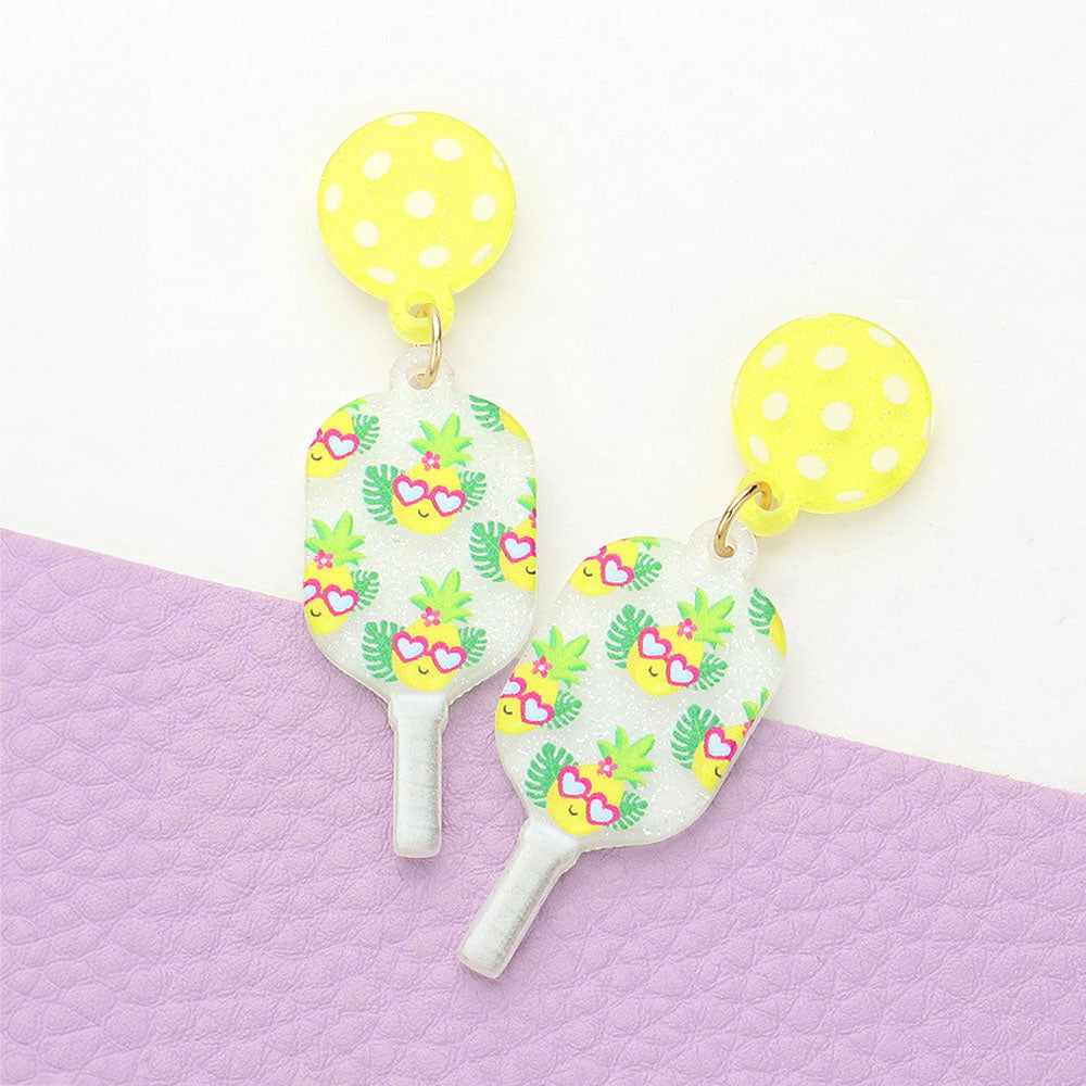 Resin Flower Printed Pickleball Paddle Dangle Earrings