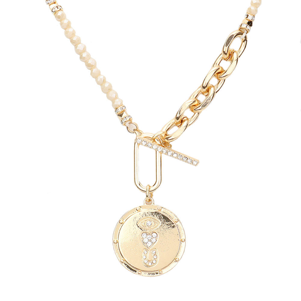 Rhinestone Evil Eye Heart Horseshoe Pendant Beaded Necklace