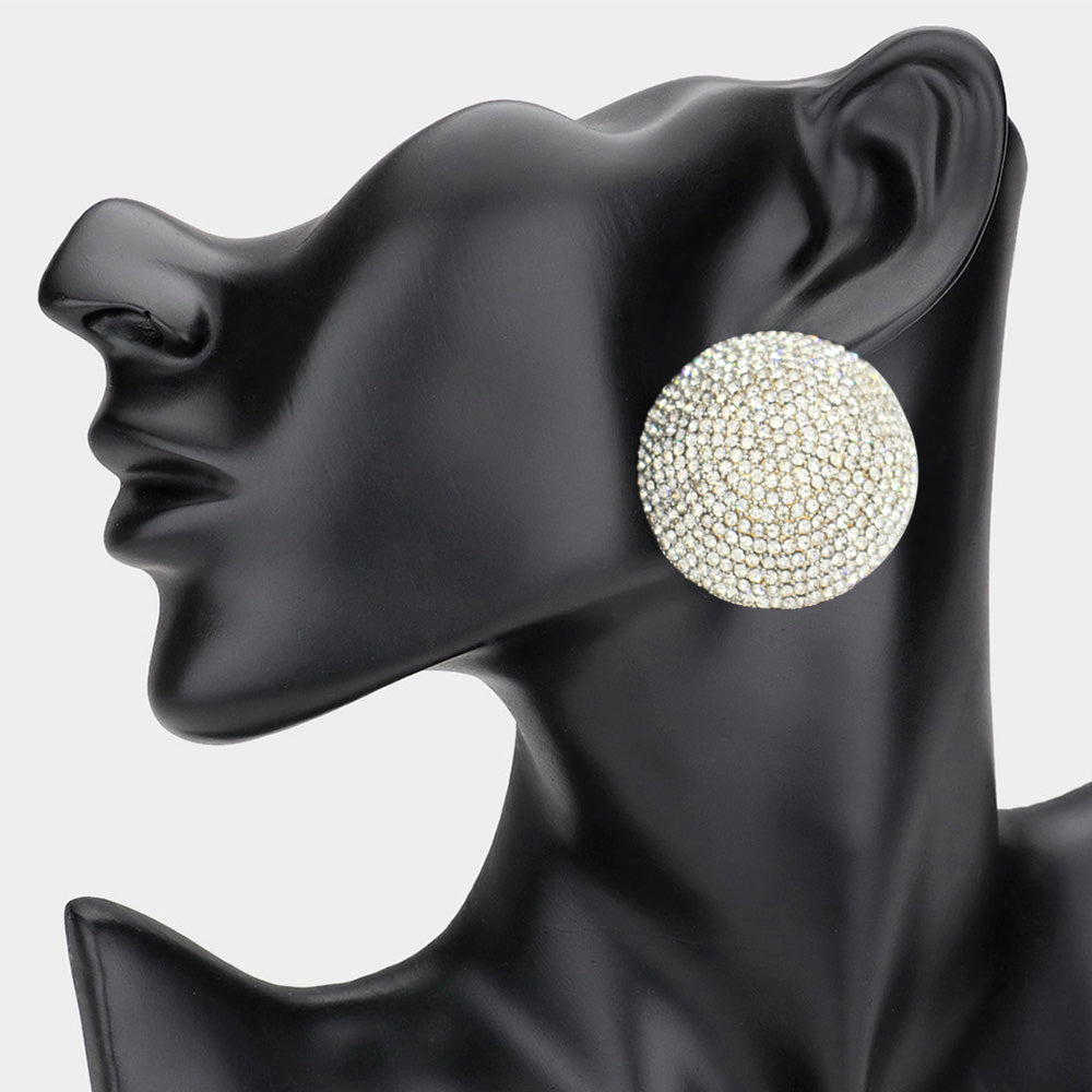 Women's Rhinestone Pave Round Clip on Evening Earrings