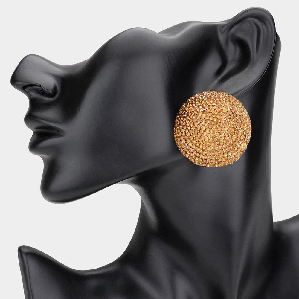 Women's Rhinestone Pave Round Clip on Evening Earrings