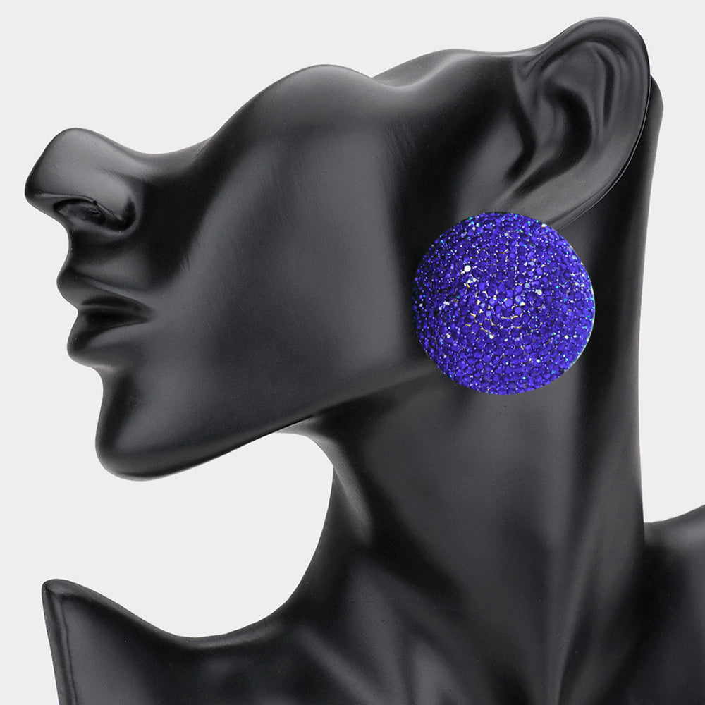 Women's Rhinestone Pave Round Clip on Evening Earrings