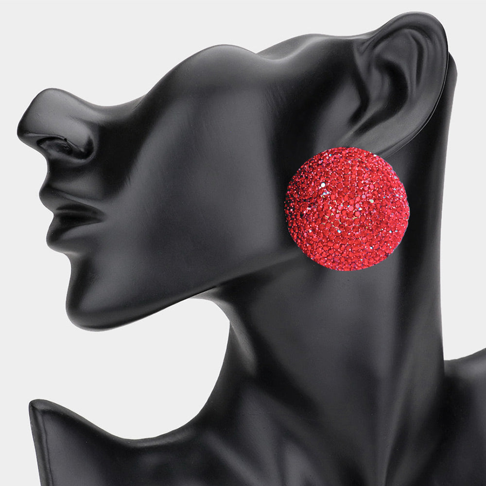 Women's Rhinestone Pave Round Clip on Evening Earrings