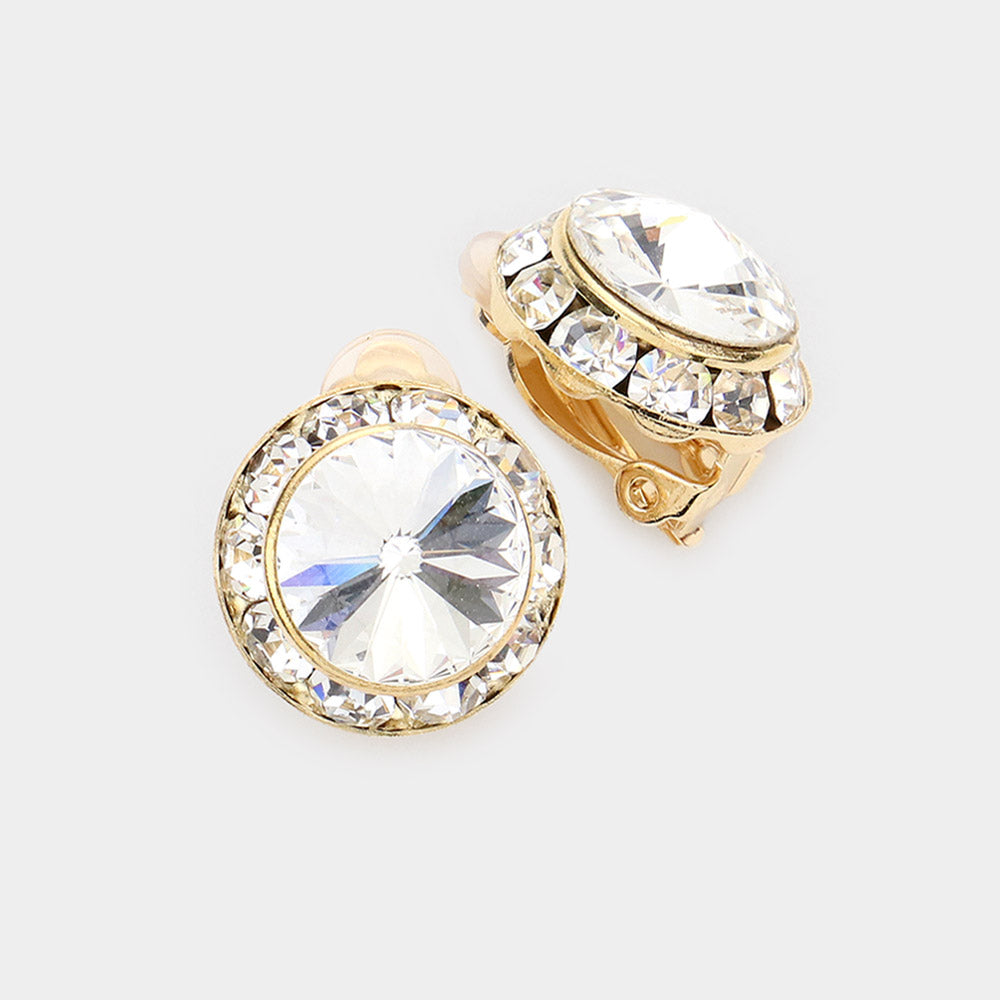 Rivoli Cut Genuine Crystal Clip on Earrings