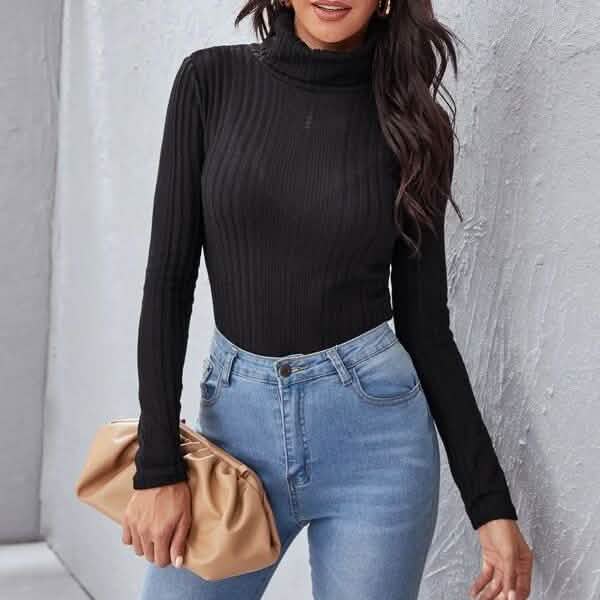 Camiseta de punto acanalado con cuello vuelto