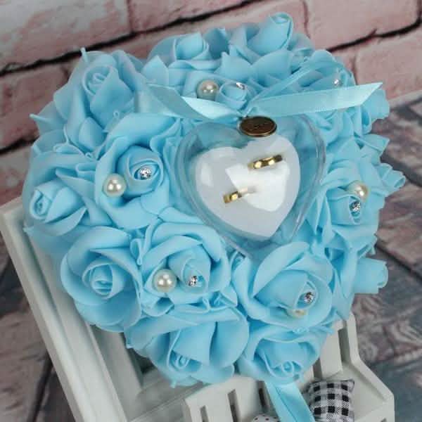 Almohada de rosa, cojín de corazón, porta anillos