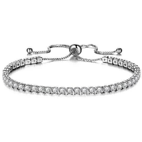 Pulsera de tenis ajustable con cristales Swarovski Elements de talla redonda