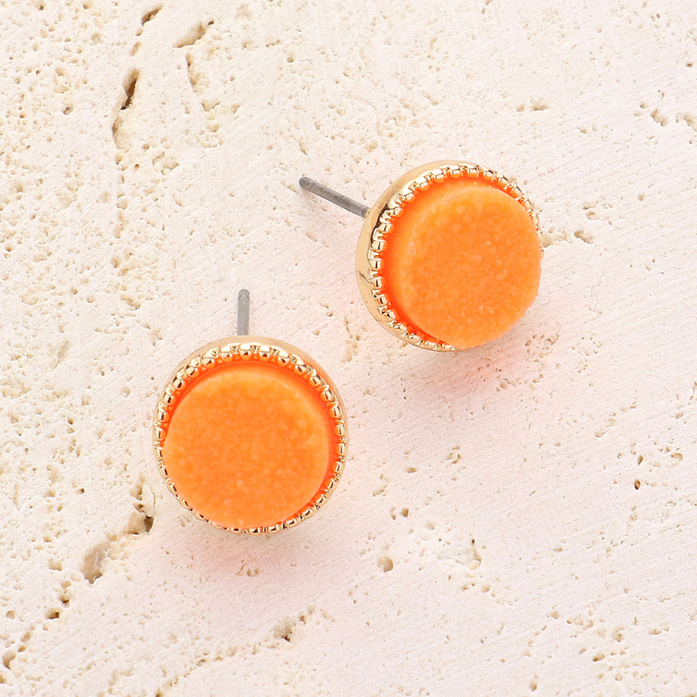 Women's Round Druzy Stud Earrings