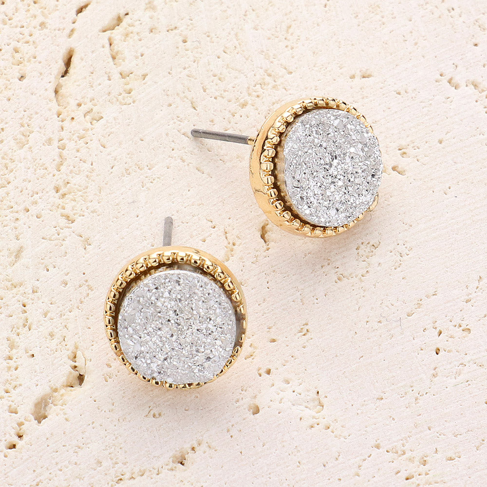 Women's Round Druzy Stud Earrings