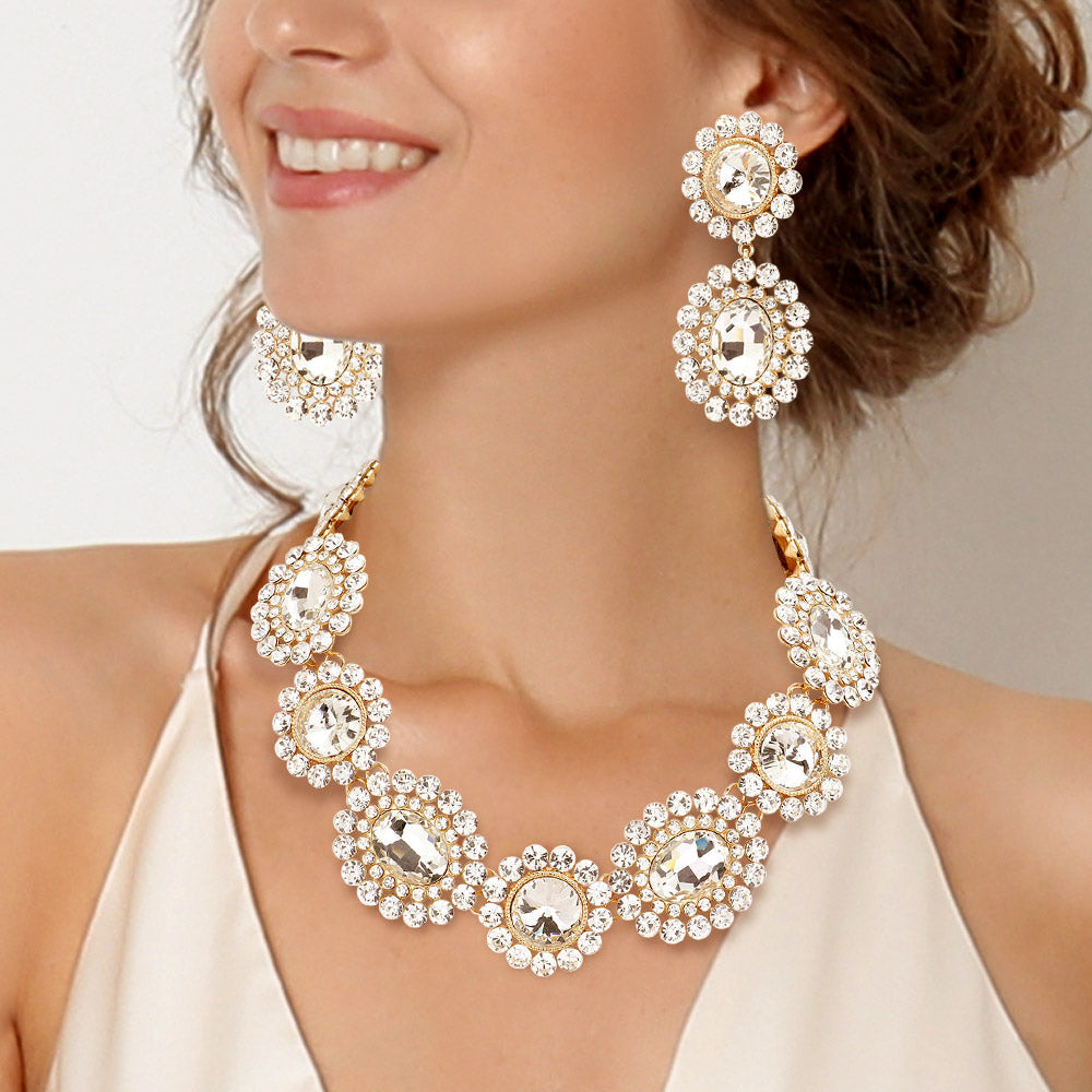 Round Oval Stone Accented Evening Necklace