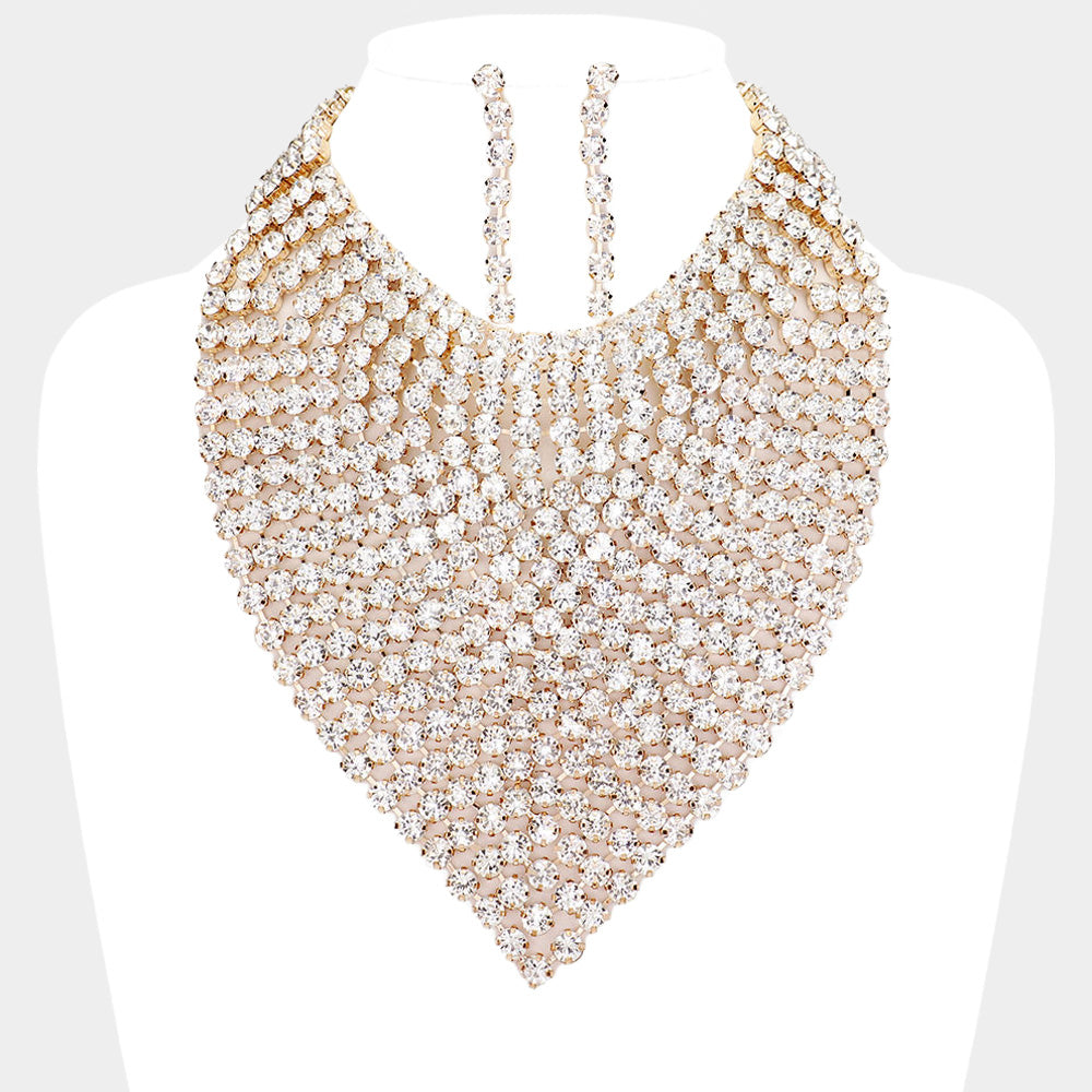 Round Stone Statement Bib Evening Necklace
