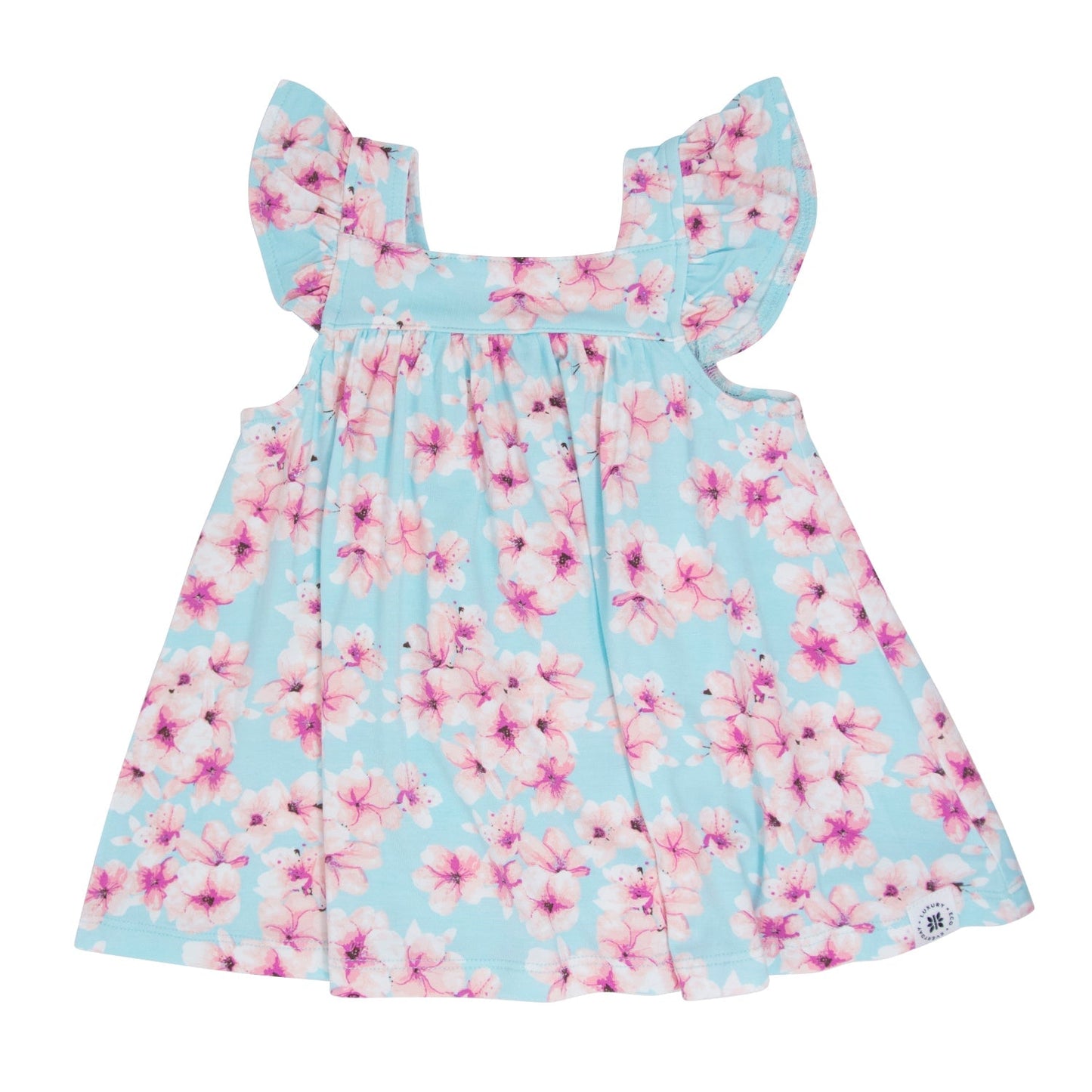 Bonito Vestido Floral Rosa con Volantes y Cubrepañal