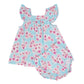 Bonito Vestido Floral Rosa con Volantes y Cubrepañal