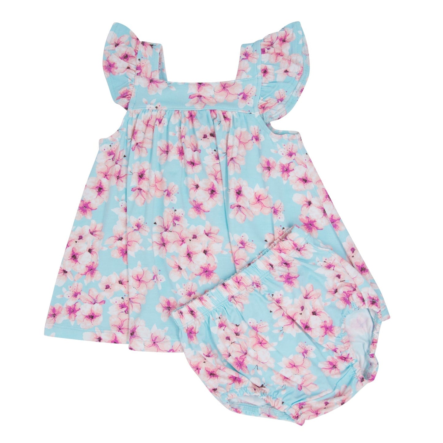 Bonito Vestido Floral Rosa con Volantes y Cubrepañal