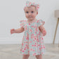 Bonito Vestido Floral Rosa con Volantes y Cubrepañal