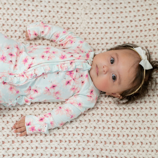 Pretty Pink Floral Ruffle Footie
