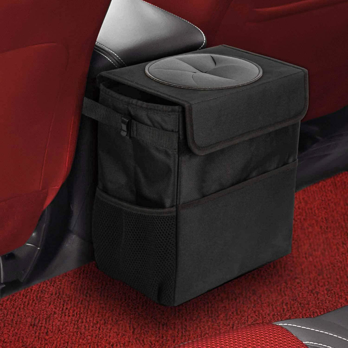 Bote de basura para auto Ryhpez con tapa - Bolsa de basura colgante para auto con bolsillos de almacenamiento