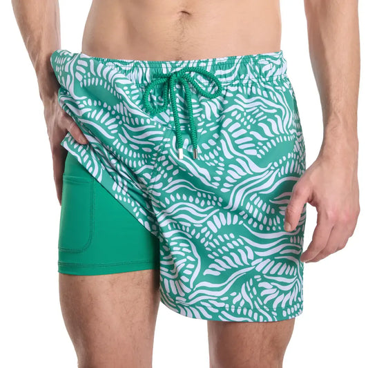 Bermudas híbridas Salt Spray, Palm y Surf, bañador y pantalón de resort con forro de compresión