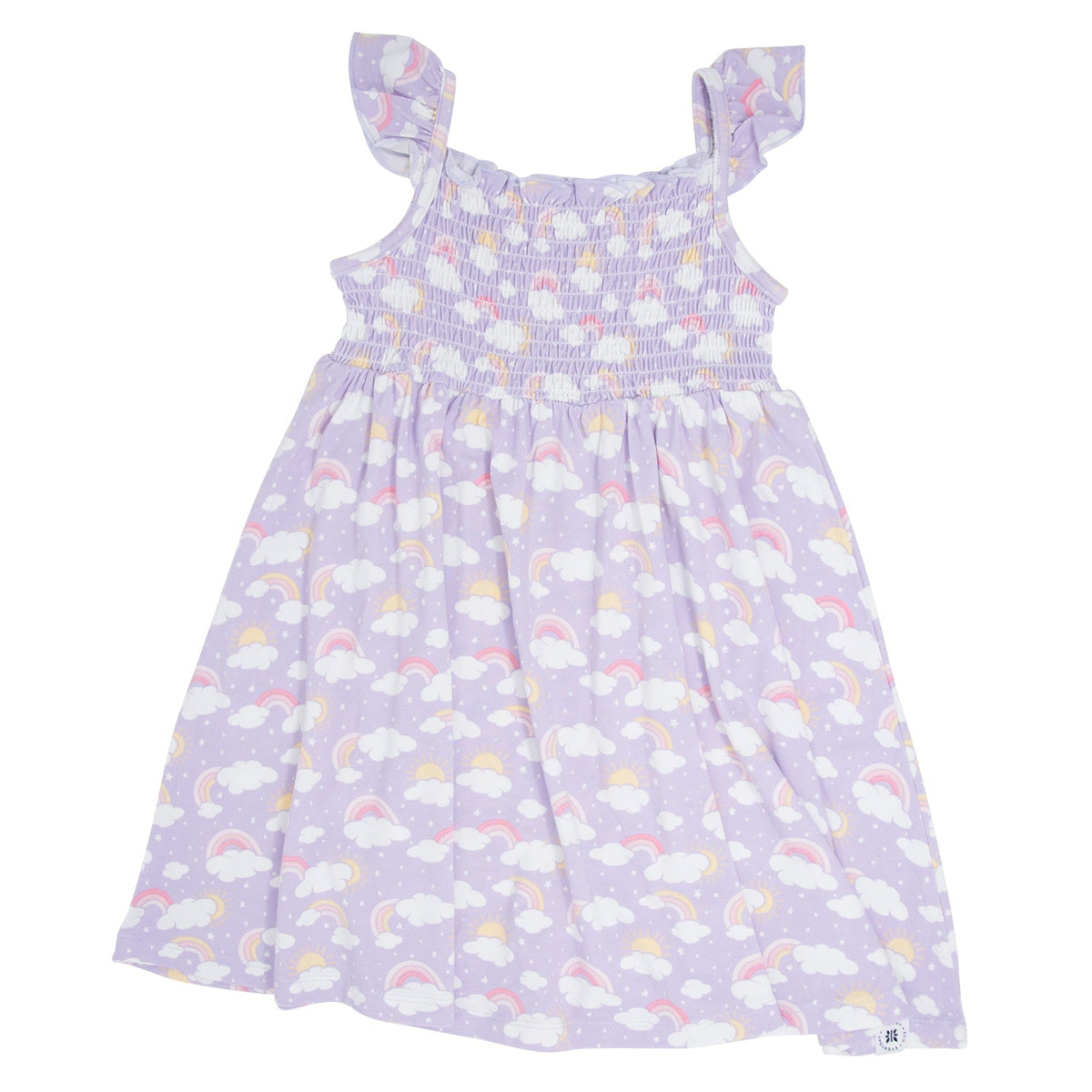 Vestido Vintage Fruncido Lavanda Arcoíris y Nubes