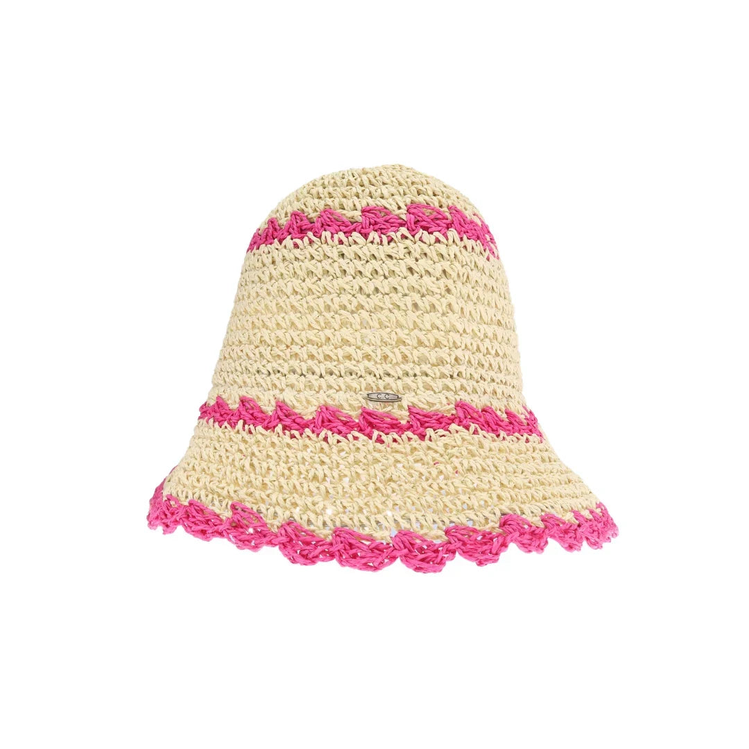 Scalloped Edge Paper Straw Hand Crochet C.C Bucket Hat