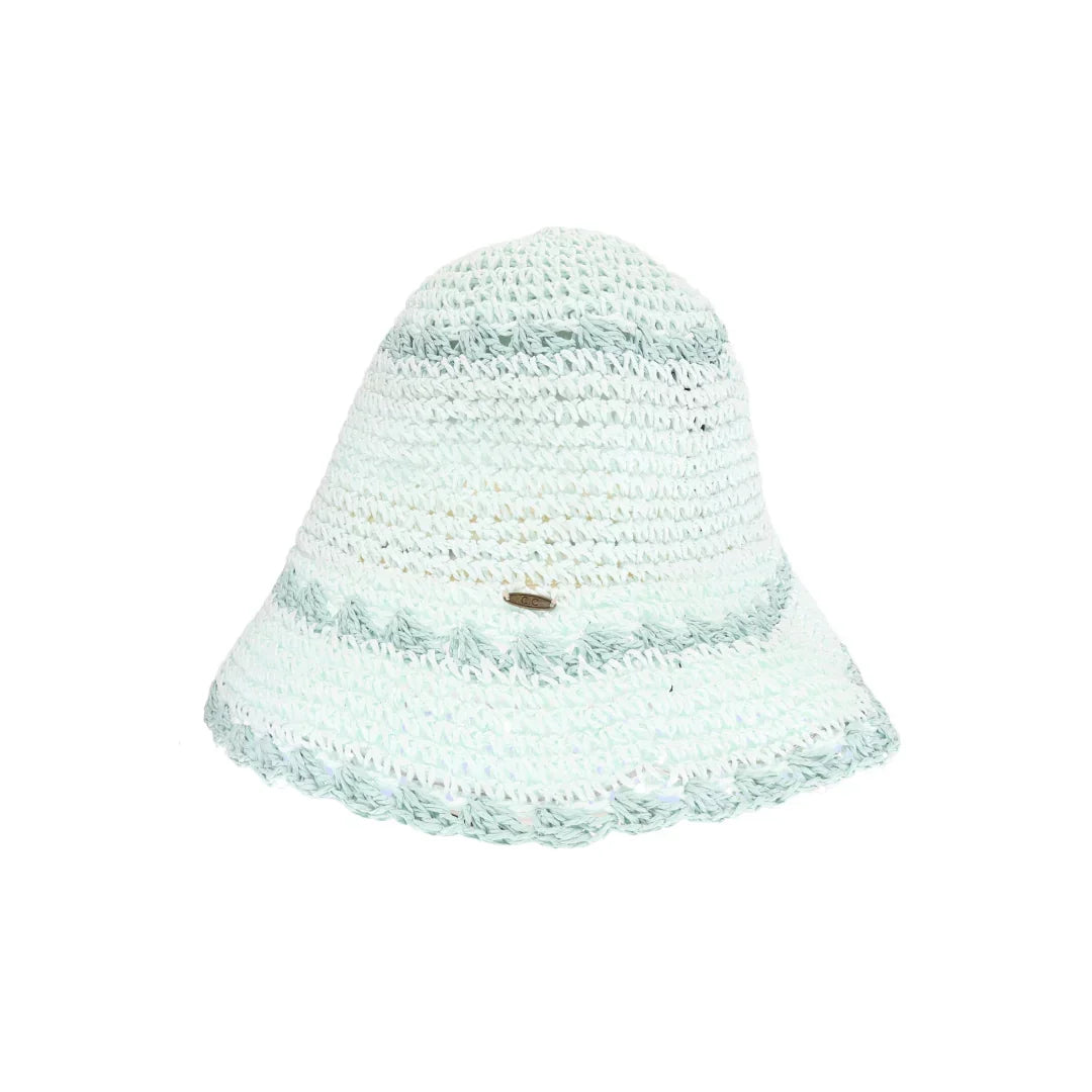Scalloped Edge Paper Straw Hand Crochet C.C Bucket Hat