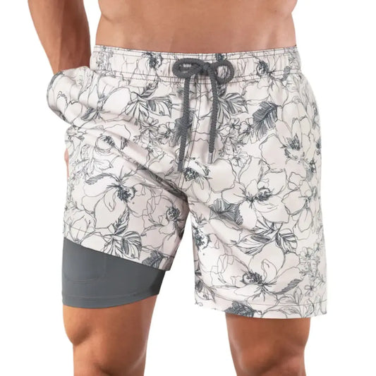 Short Híbrido Secret Garden, Bañador y Trunk de Resort con Forro de Compresión