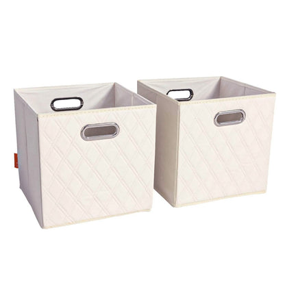 Juego de 2: Cestas/Contenedores organizadores plegables de cuero sintético con patrón de diamante de 28-33 cm