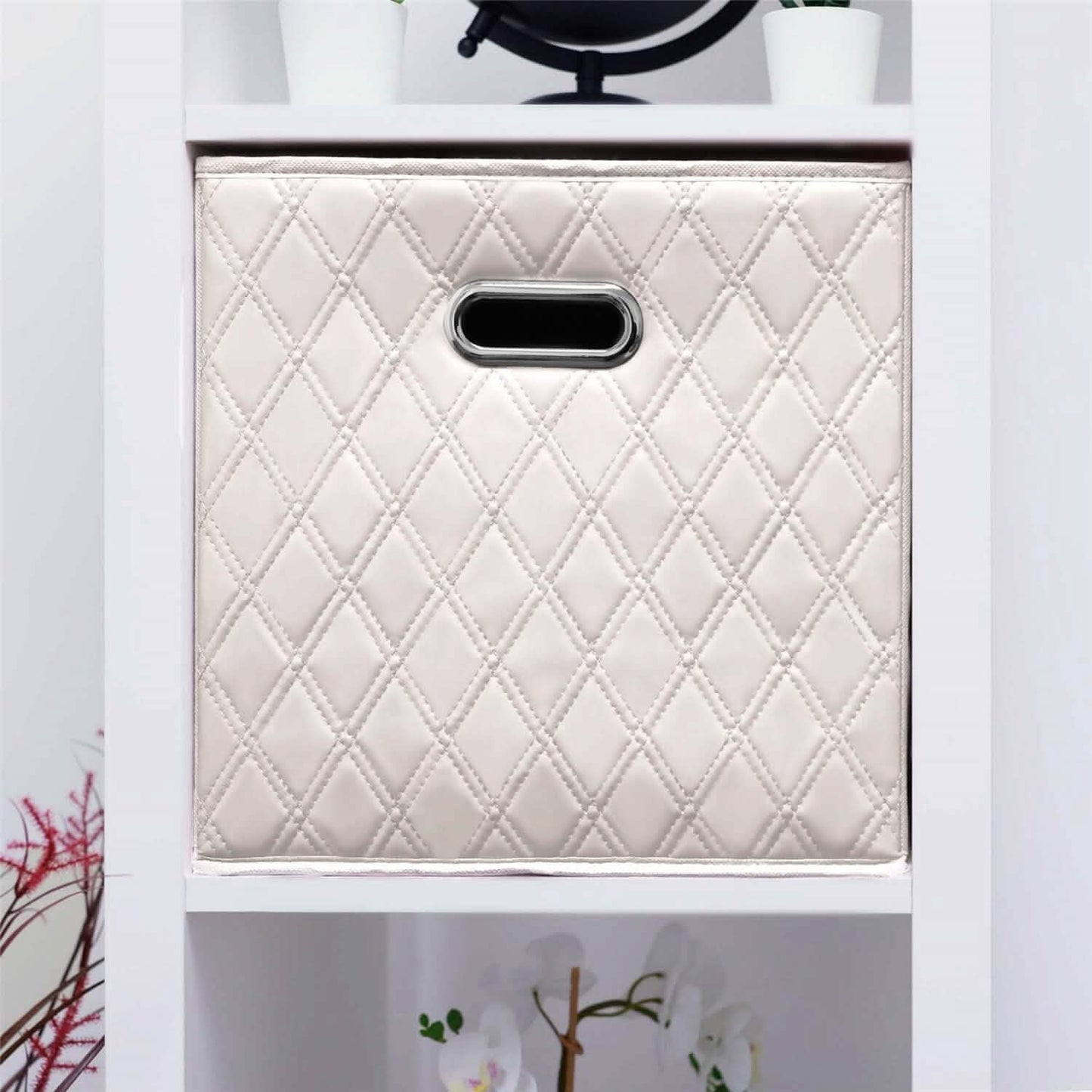 Juego de 2: Cestas/Contenedores organizadores plegables de cuero sintético con patrón de diamante de 28-33 cm