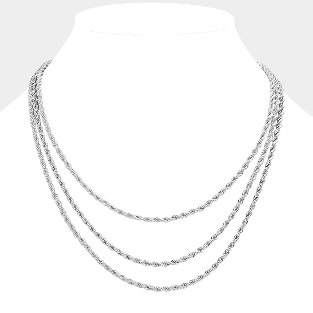 Silver Dipped Rope Metal Chain Layered Necklace