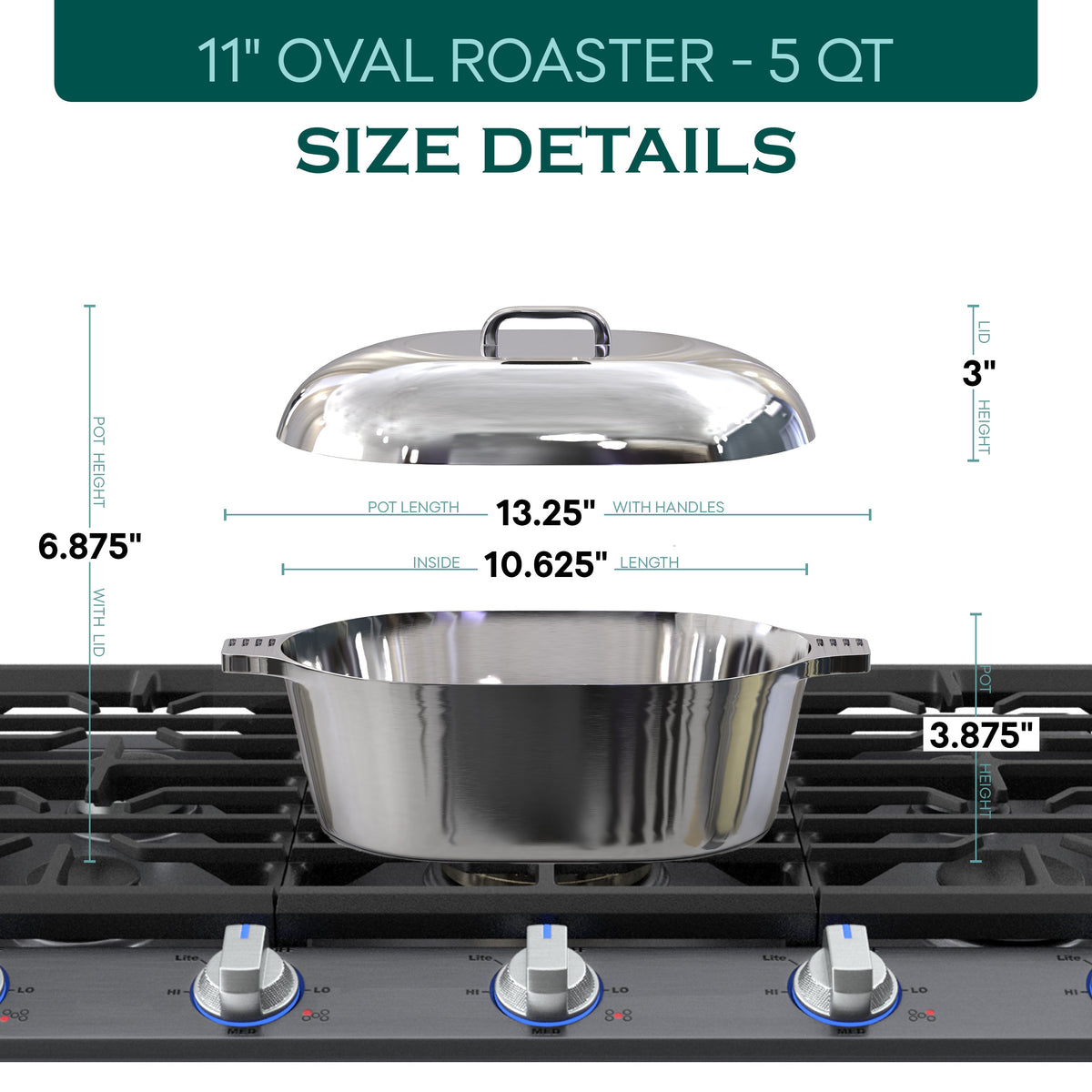 Oval Dutch Oven with Lid - 5 Quart (11 Inch)