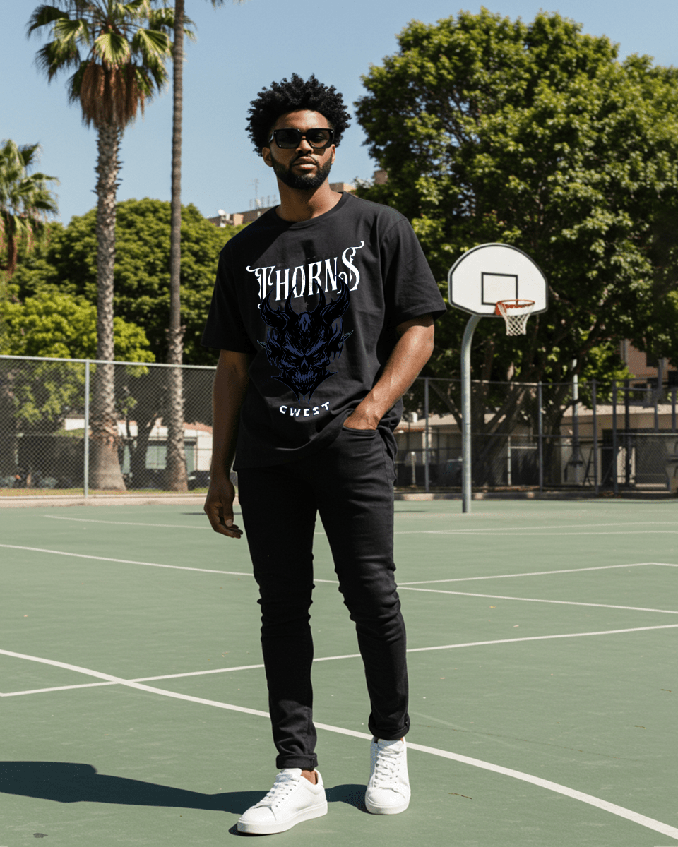 G West Skull and Thorns Oversized T-Shirt Mens
