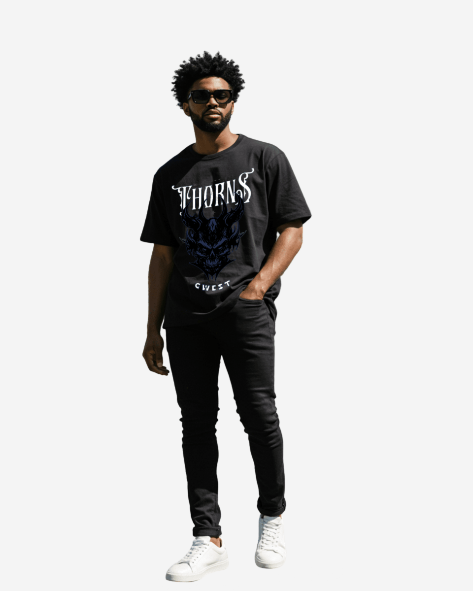 G West Skull and Thorns Oversized T-Shirt Mens