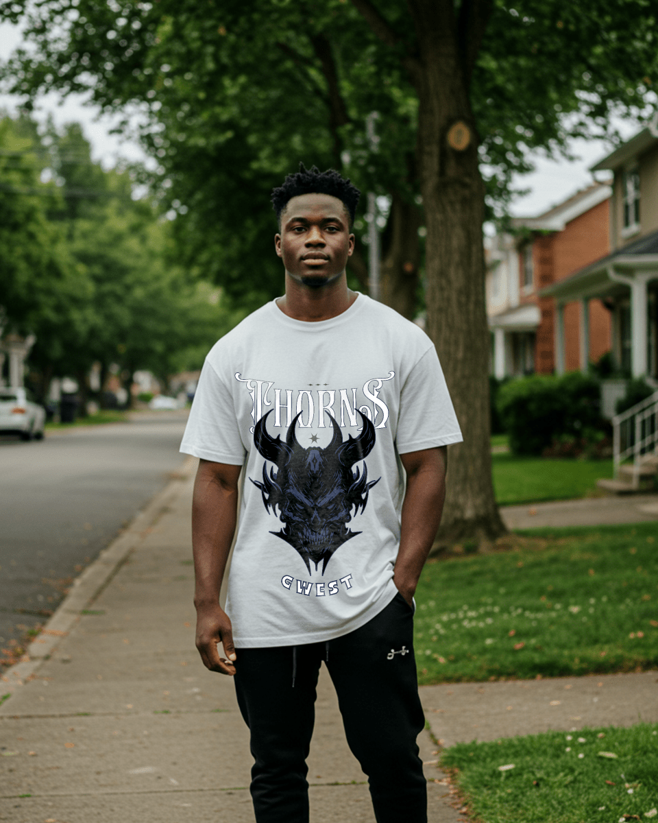 G West Skull and Thorns Oversized T-Shirt Mens