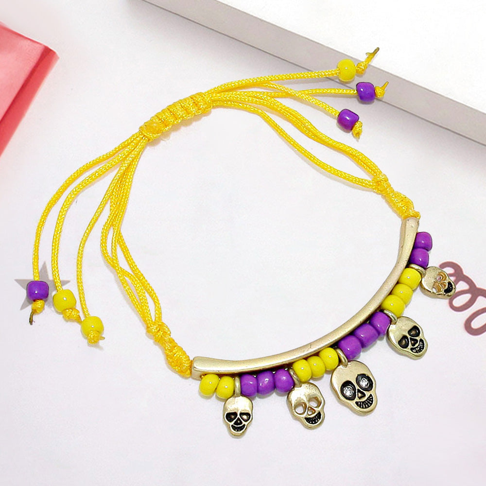 Skull Charm Beaded Adjustable Cinch Pull Tie Bracelet