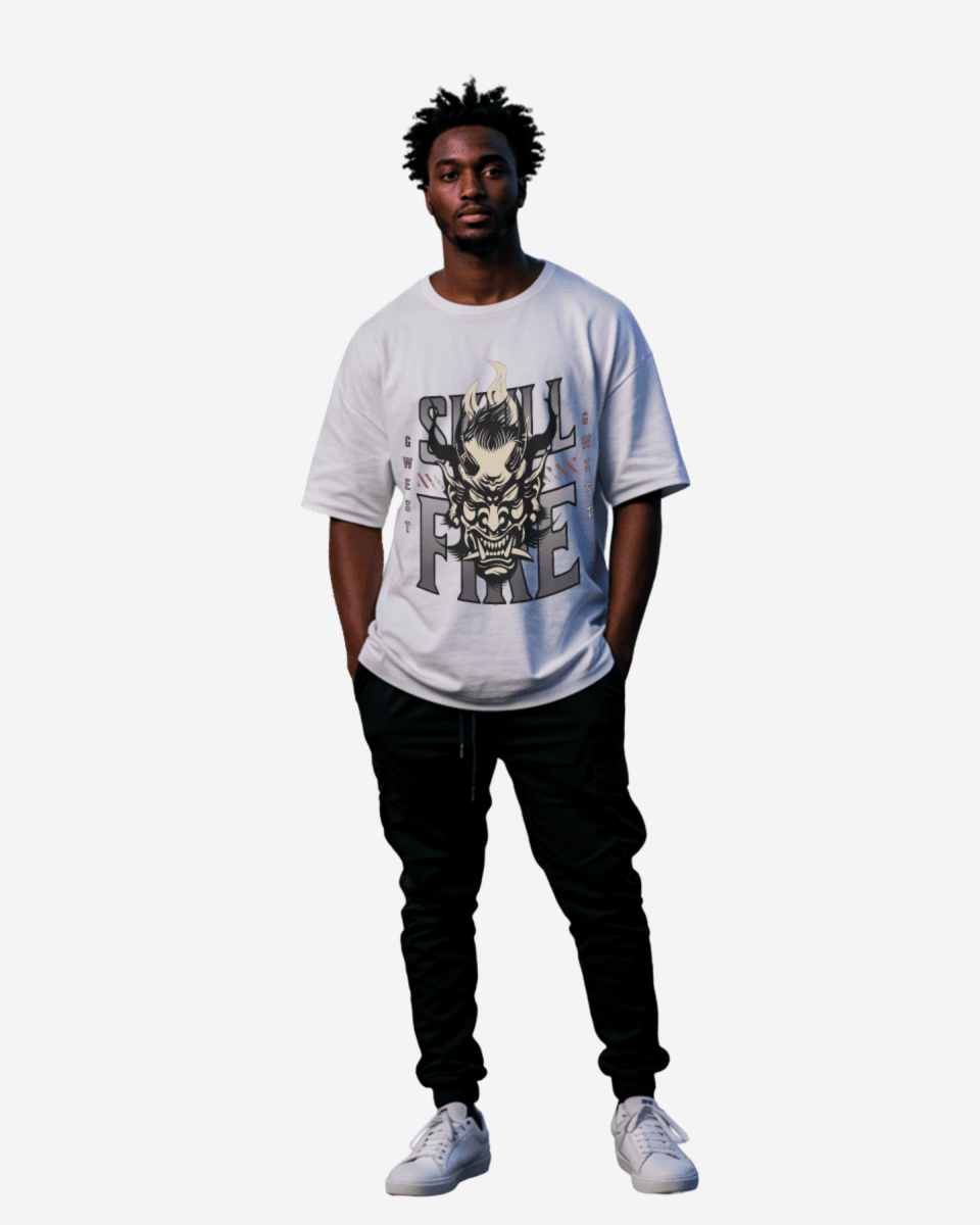 G West Skull Fire Oversized T-Shirt Mens