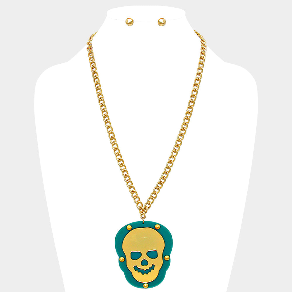 Skull rivet plate pendant necklace