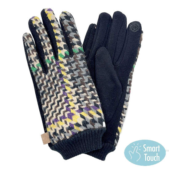 Smart Touch Winter Houndstooth Patterned Smart Gloves
