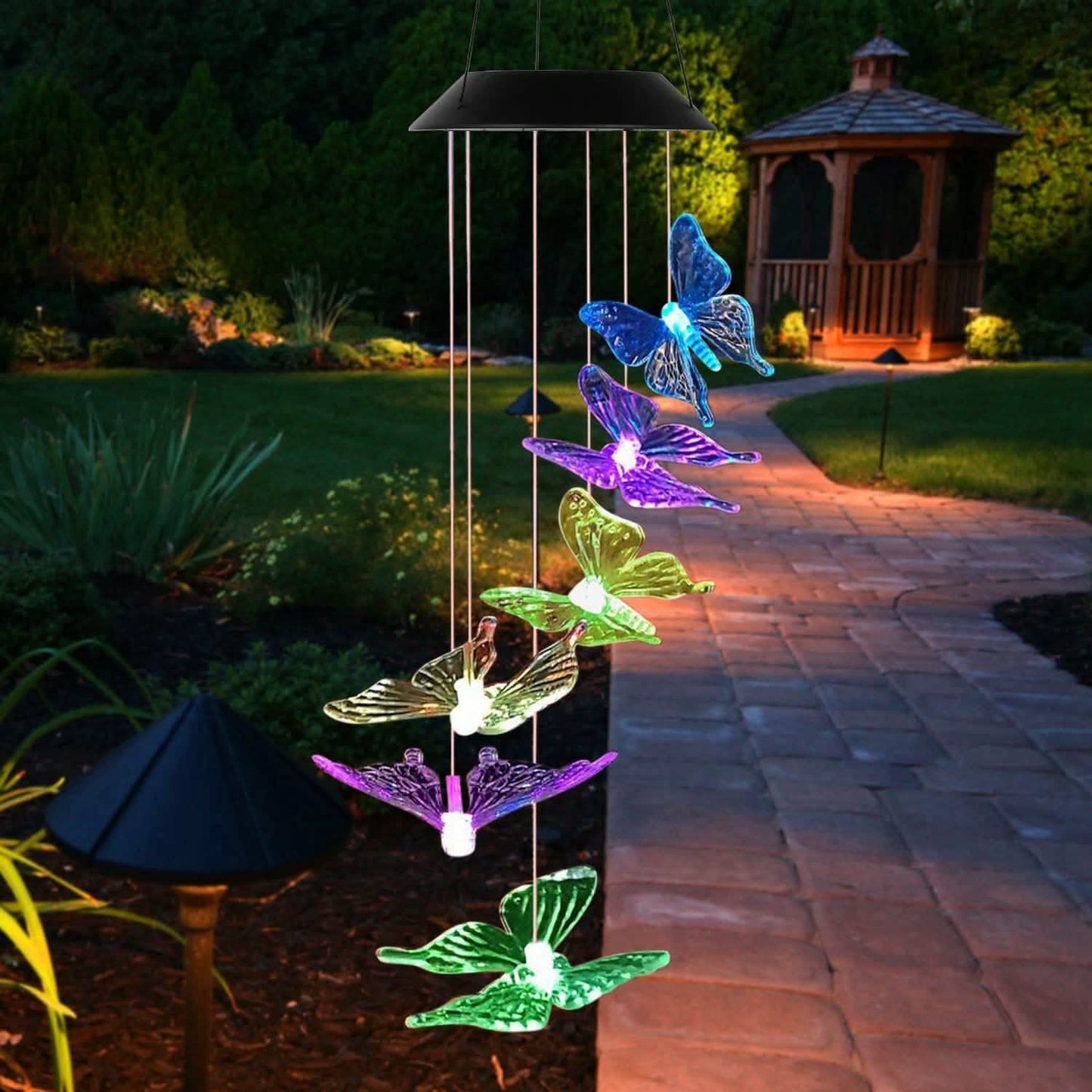 Campanas de viento LED solares con mariposas