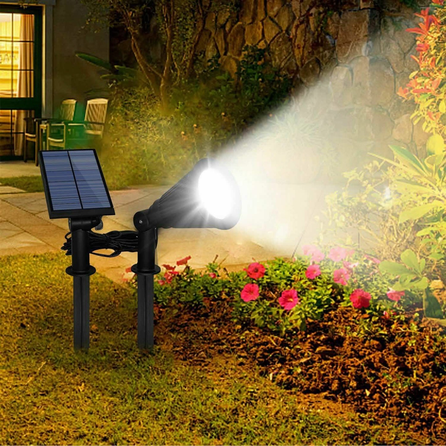 Foco solar para jardín, resistente al agua