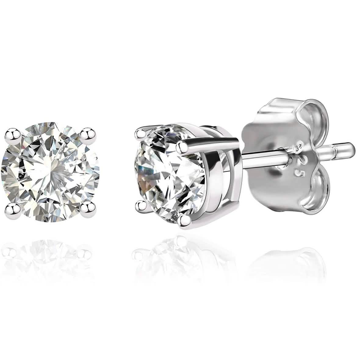 Pendientes pequeños de cristal de talla redonda de plata de ley 925 maciza
