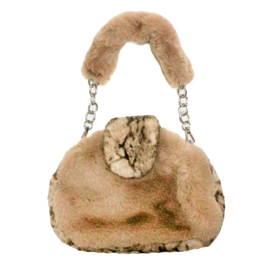 Solid Color Pattern Detailed Faux Fur Shoulder Bag