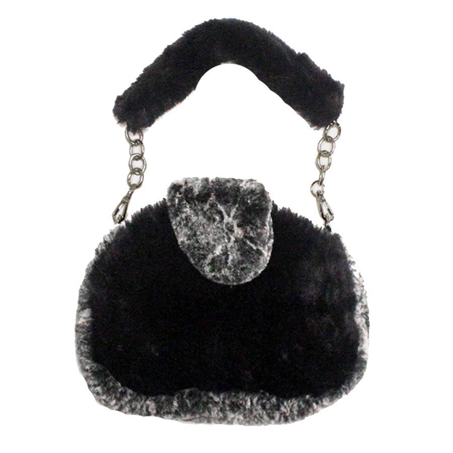 Solid Color Pattern Detailed Faux Fur Shoulder Bag