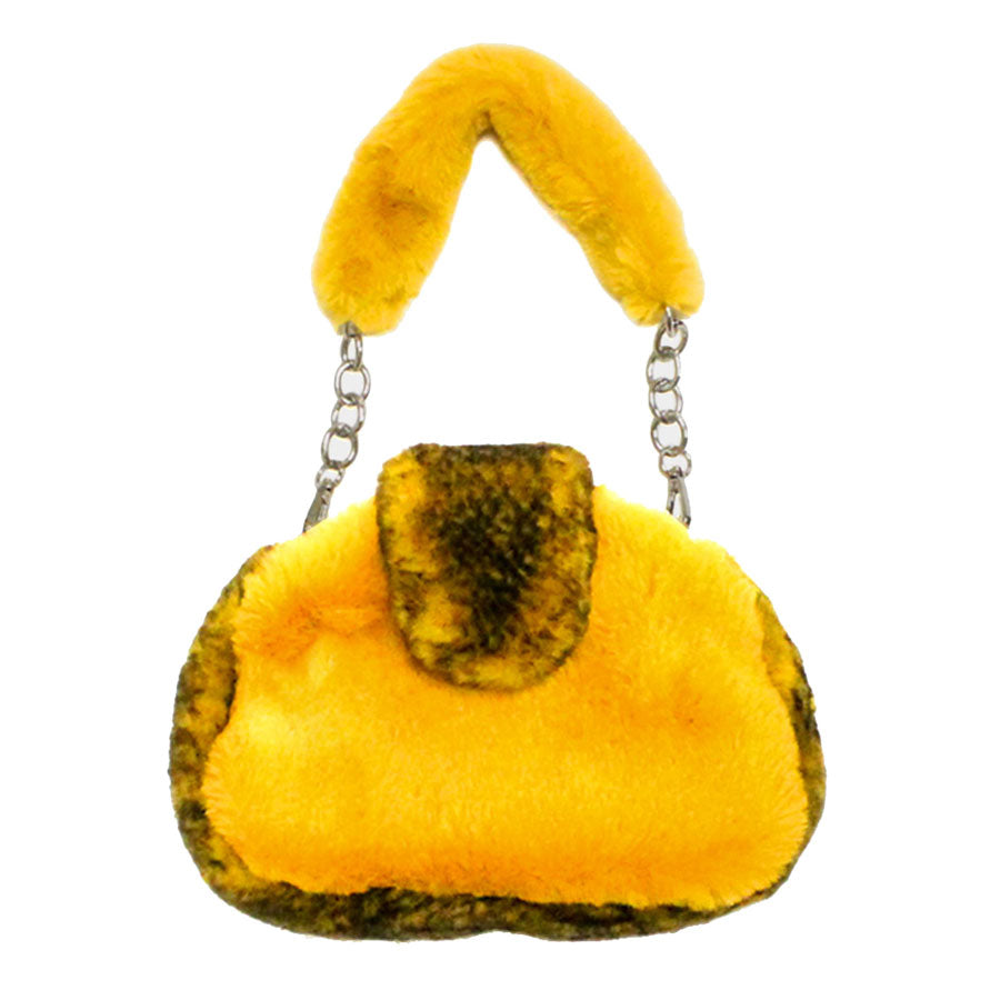 Solid Color Pattern Detailed Faux Fur Shoulder Bag