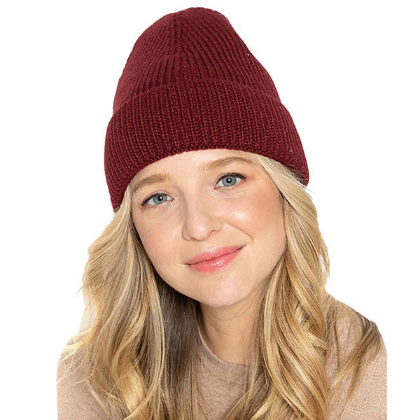 Solid Ribbed Cuff Beanie Hat