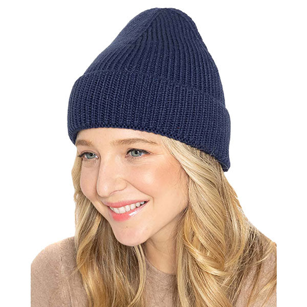 Solid Ribbed Cuff Beanie Hat