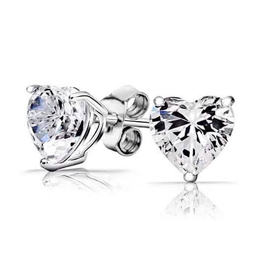 Pendientes de corazón de plata de ley maciza de 2,00 CTTW