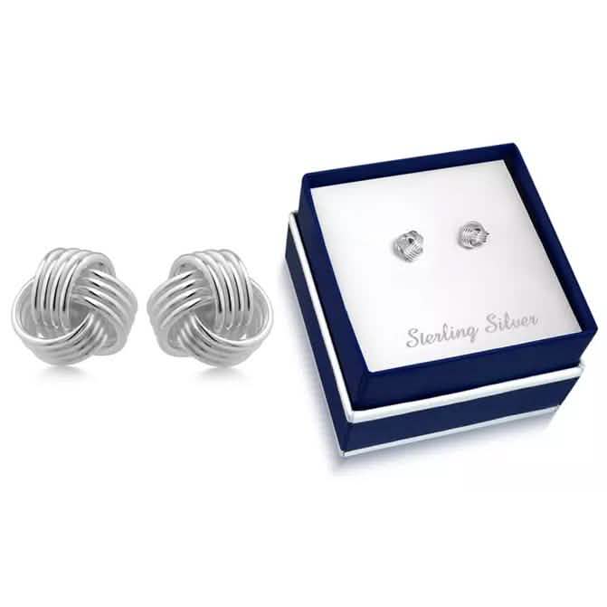 Pendientes de nudo de amor de plata de ley maciza