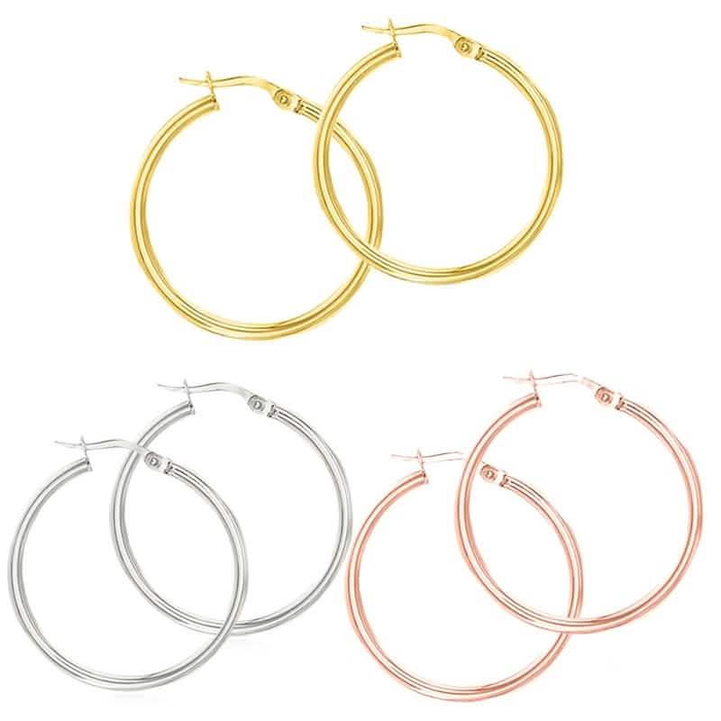 Aretes de argolla lisos de plata esterlina maciza con cierre francés