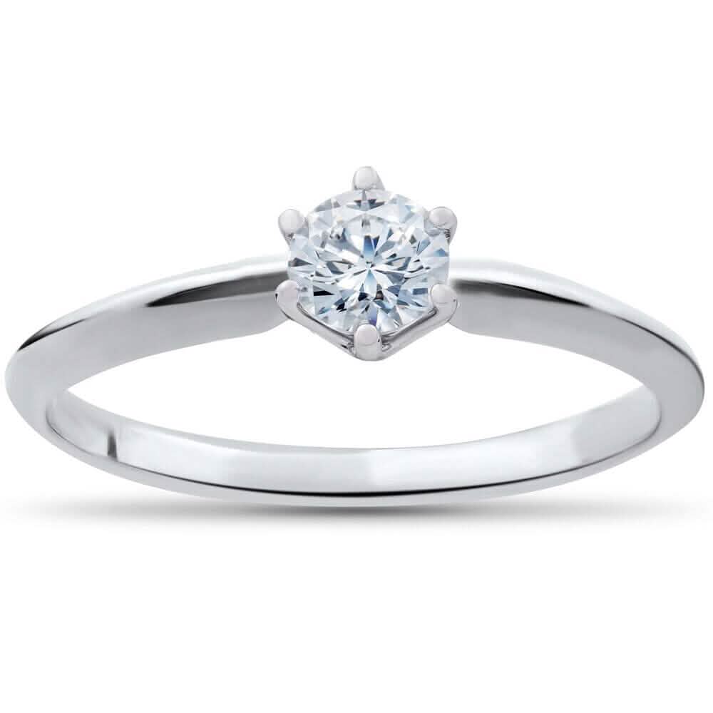 Anillo de compromiso solitario de diamante de 0,25 ct de oro blanco de 14k talla brillante redonda